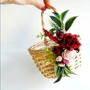 Blush and Ivory Flower Girl Basket & Floral Crown